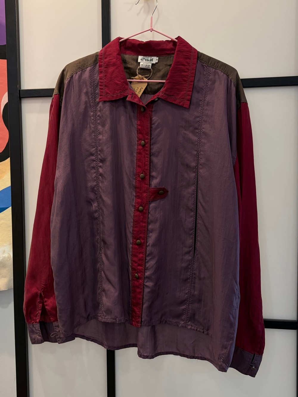 Colour Block Silk Button Up Shirt